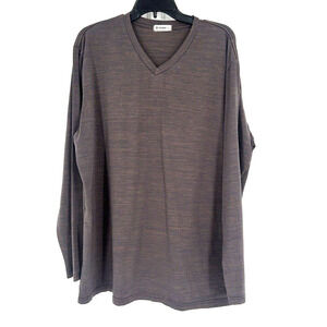 Kliegou Mens V Neck Long Sleeve T Shirt Heather Brown Stretch Size XL